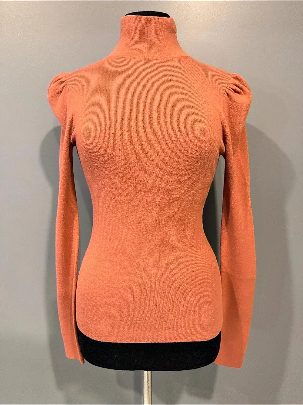 LAVIE Rebecca Taylor Turtleneck Puff Sleeve Sweater in Orange Size Small Like